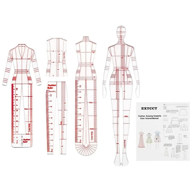 

4 Models Human Pattern Template Ruler Essential Sewing Ruler for Beginner Tailor Dropship