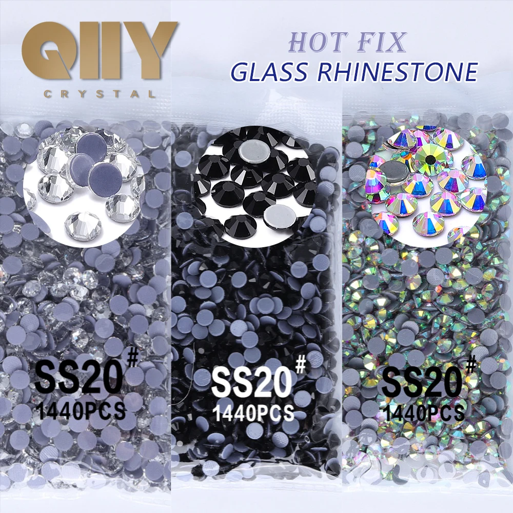 QIIY SS3-SS50 cristal AB verre noir strass chaud-fix Flatback fer sur pierres pour robe de mariée tissu vêtements décoration
