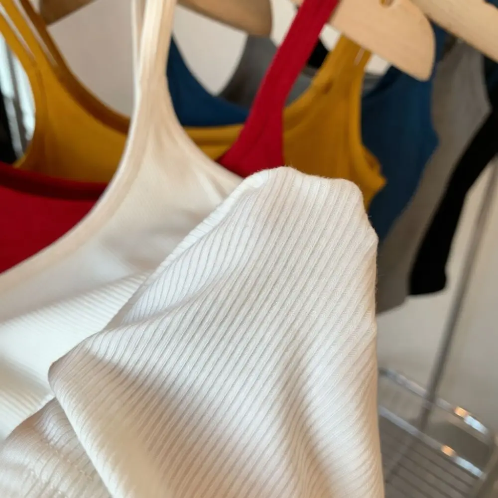 Womens Sexy Camisole With Chest Pad Summer Sleeveless Crop Vest Solid Color Elastic Slim Fitting Comfortable Streetwear Inner