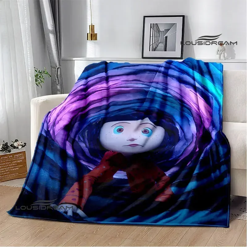 C-coraline cartoon printied blanket warm beautiful flannel soft and comfortable blanket home travel blanket birthday gift