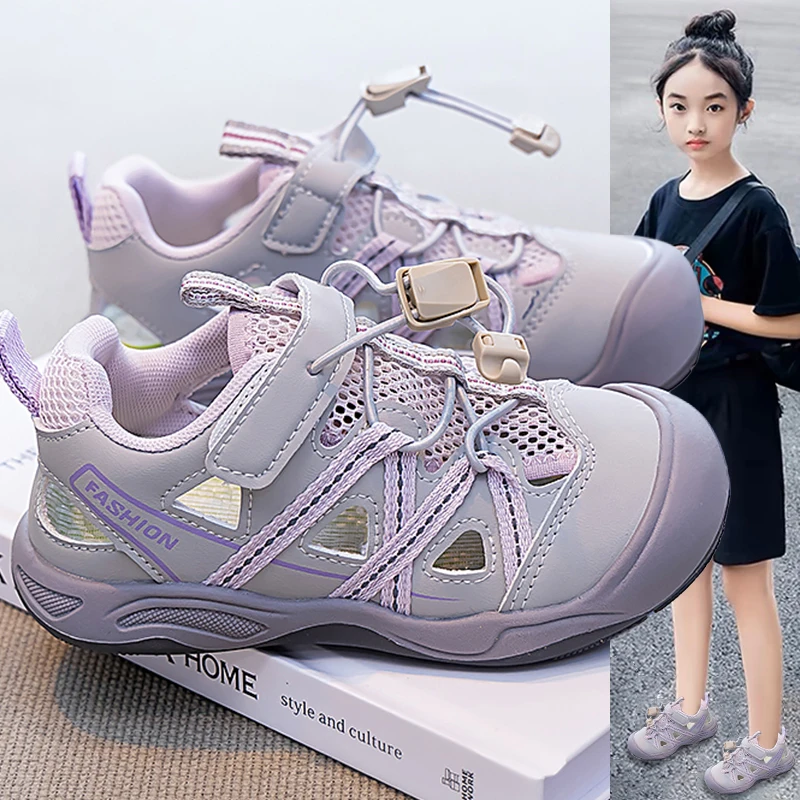 

Toddler Girls Closed-Toe Sandals, Breathable Mesh Adjustable Strap Non-Slip Summer Shoes Girls,Casual Beach Sneakers for Kids