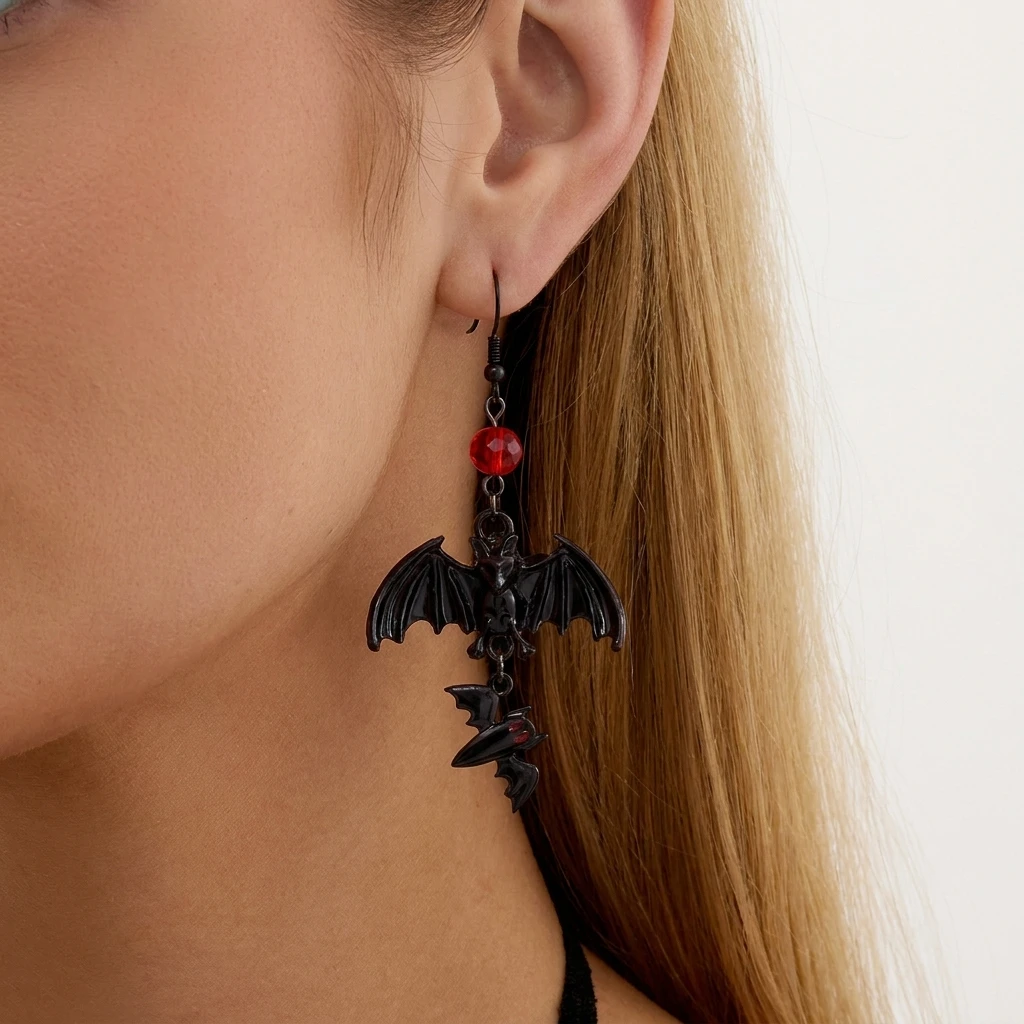 Gotische Vampirfledermaus-Ohrringe für Frauen, exquisite schwarze Kristall-Spinnen-Tier-Quasten-Ohrhänger, Halloween-Party-Schmuckgeschenk – Detail 1