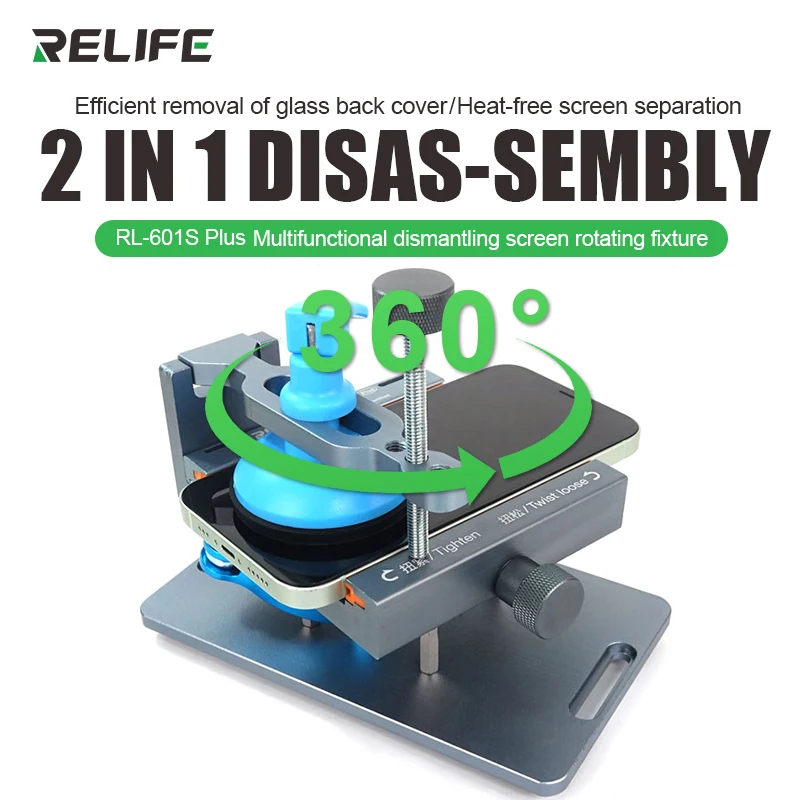 RELIFE RL-601S Plus Usuwanie tylnej szyby, demontaż ekranu LCD Narzędzie do naprawy telefonu komórkowego 2 w 1, 360 °   Stały zacisk obrotowy