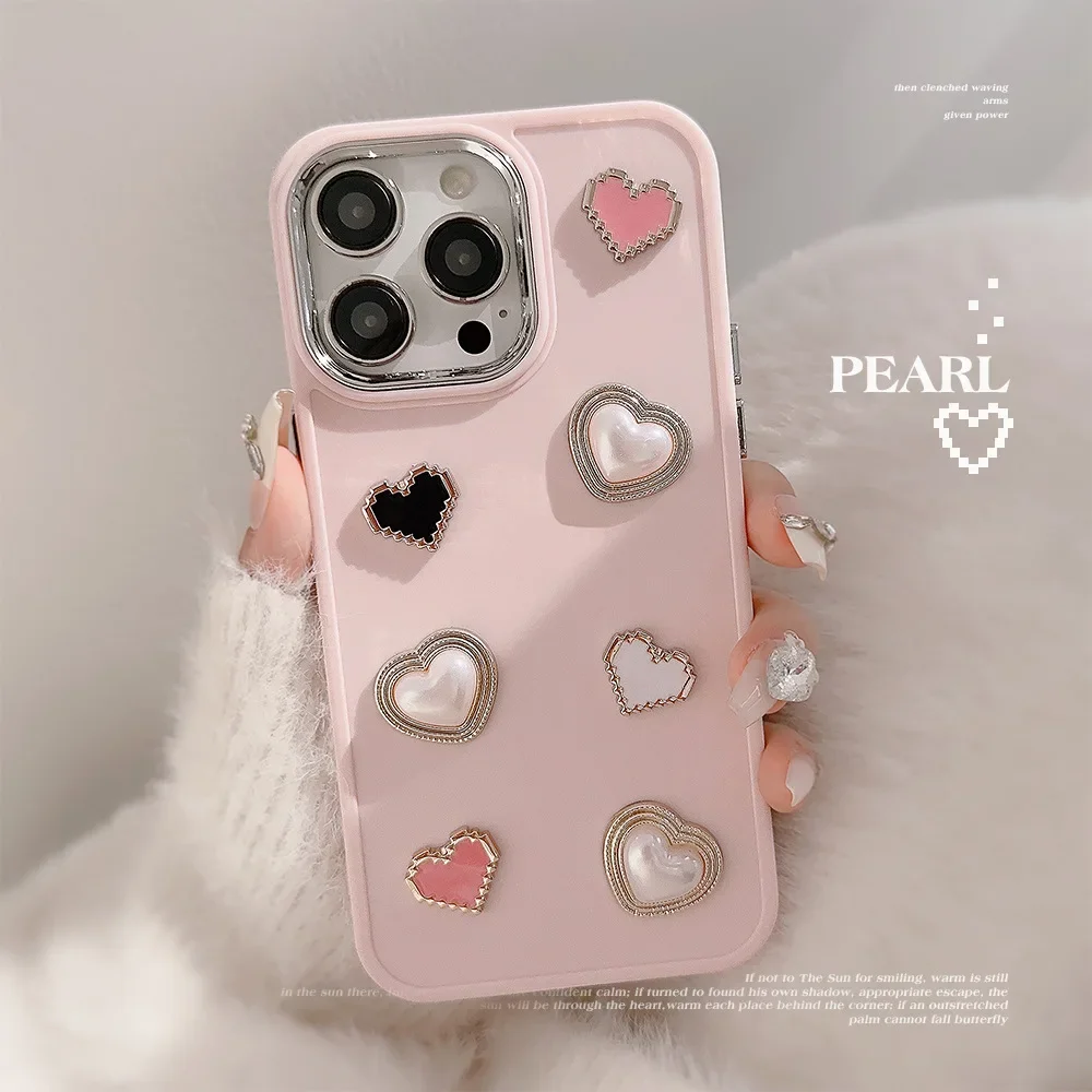 

Sweet Love Pearl For iPhone 16 15 14promax Phone Case Three-dimensional Gem For iPhone 13 12pro 11 soft