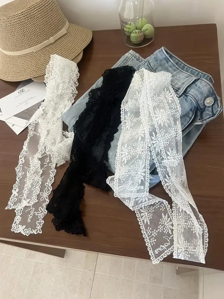 Robe fine à nouer en jean, ceinture de taille en dentelle avec nœud Floral, longue ceinture en dentelle Y2k, foulard en ruban slim, écharpe de cou douce à la mode