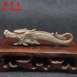 Chinese Traditional Mythical Animal Dragon Head Fish Body Statue Lucky Home Decor Crafts Antique Copper Figurines Desk Ornaments