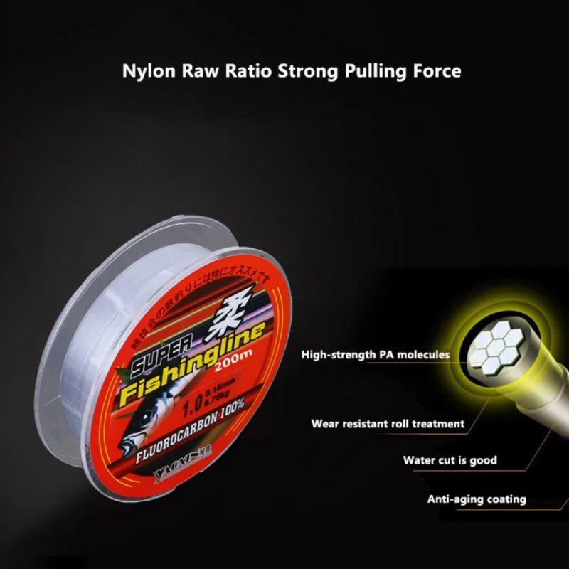 200M Fishing Line 219 Yard Nylon Fluorocarbon Main Line Fishing Line Saltwater Freshwater Outdoor Smooth Transparent FishingLine