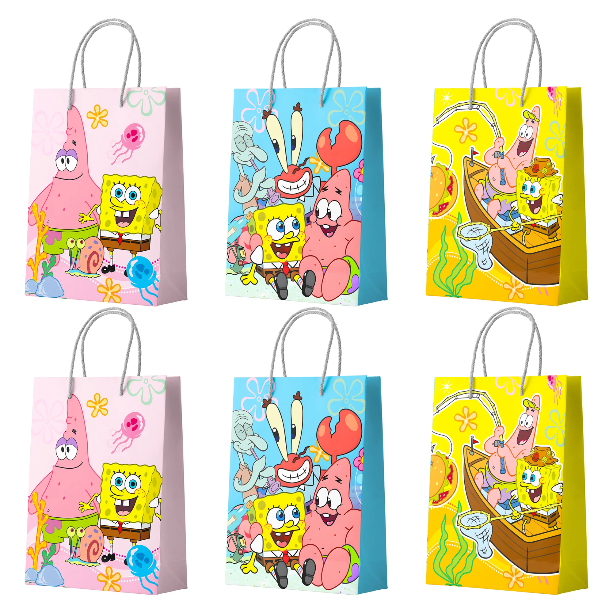 15 Stück SpongeBob Party-Geschenktüten, SpongeBob-Geschenktüten für Geburtstagsfeiern, SpongeBob-Geschenktüten, SpongeBob-Süßigkeitentüten, SpongeBob-Papiertüten für