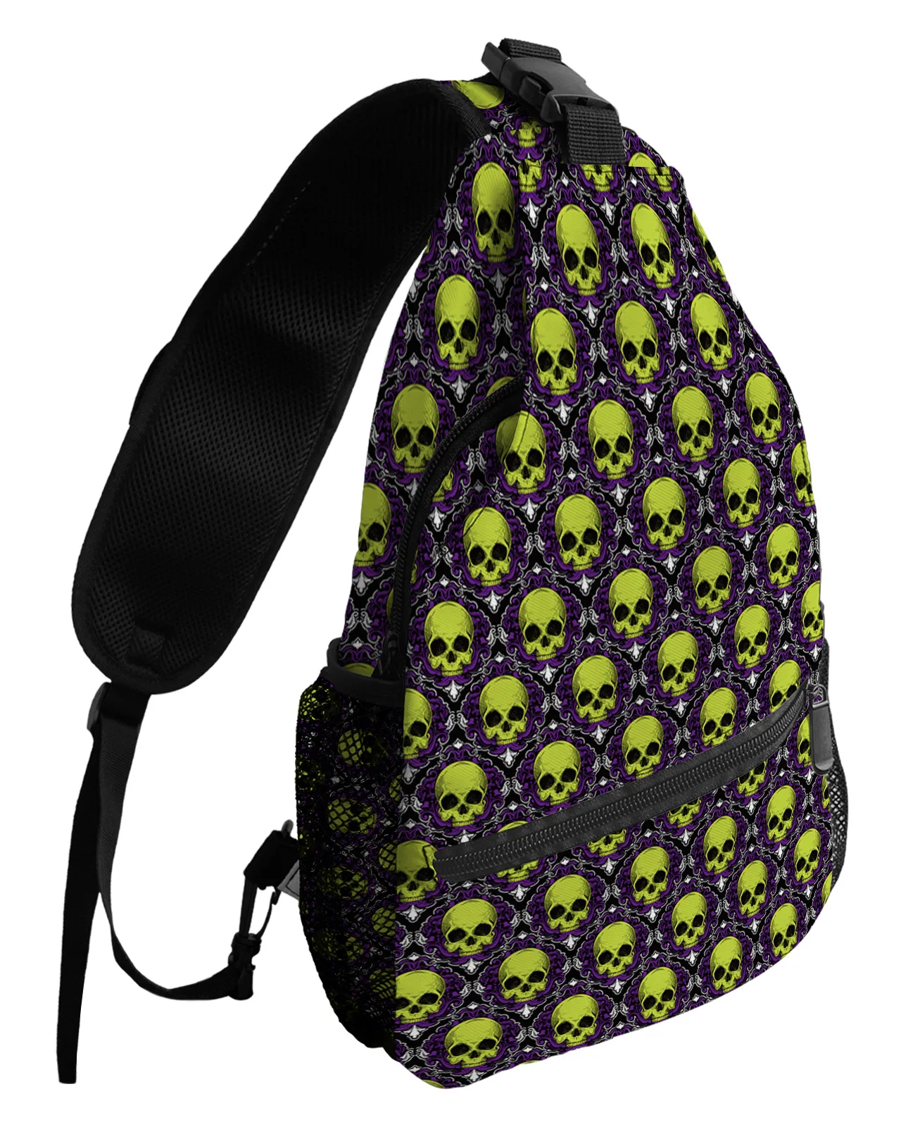 Halloween Purple Textured Skull Chest Bag for Man Women Casual Crossbody Bag Travel Shoulder Bag Large Capacity Sling Bag