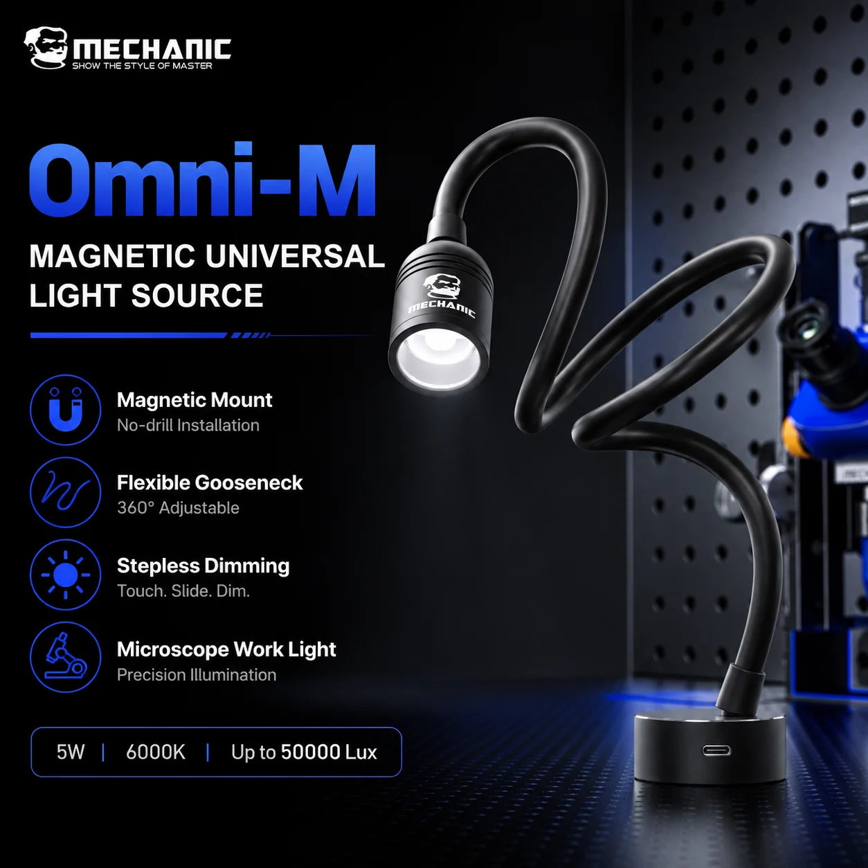 MECHANIC Omini-M Magnetic Universal Adjustable Light 6000K Color Temperature for Phone Repair Reading Microscope Lighting Tools