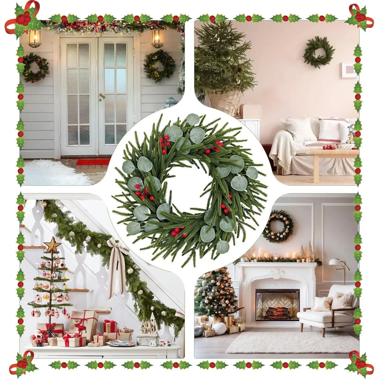 Karangan Bunga Natal Dalam Ruangan Eucalyptus Beri Dekorasi Karangan Bunga 20 Inci Garland Festival Untuk Meja Jendela Dalam Ruangan Luar Ruangan Mantel Depan
