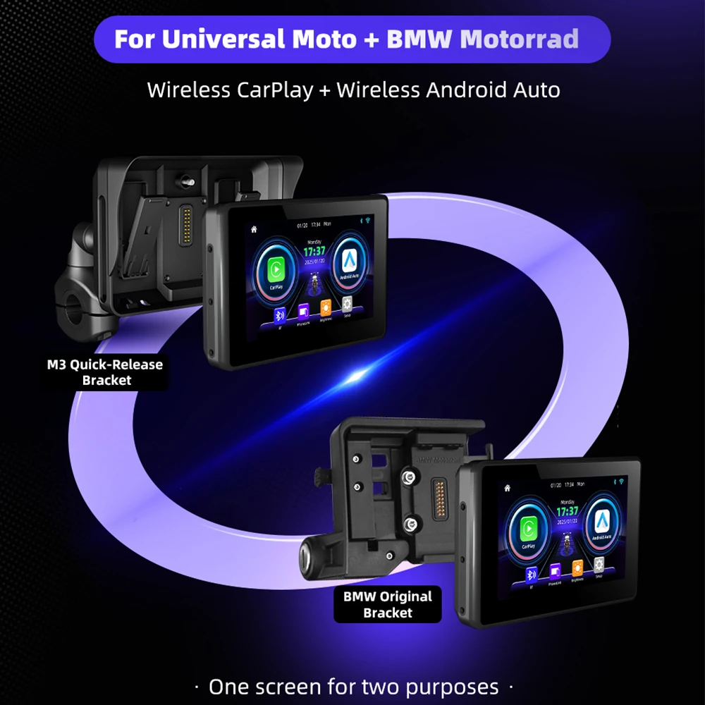 5.0 Inch Wireless CarPlay Moto Android Auto For BMW R1200GS R1250GS Portable Digital Motorcycle Dashboard GPS Navigation Screen