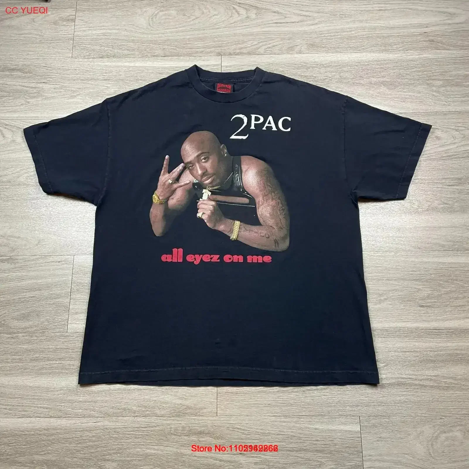 تي شيرت كلاسيكي رجالي 2XL أسود 2Pac All Eyez On Me Rap Hip Hop Death Row Records جرافيك مغسول أنيق قابل للتنفس عتيق