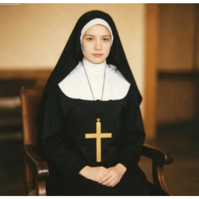 Costume de nonne classique pour femmes, tissu en flanelle pour l'automne et l'hiver, pour Halloween, la fête de la Toussaint et les bals caritatifs