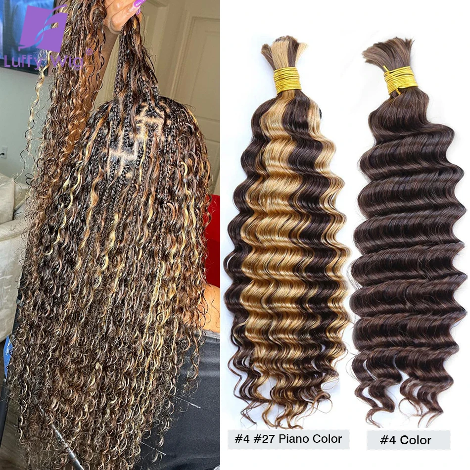 Cabelo humano em massa para trançar, cor mista, duplo desenhado, onda profunda completa, extensões de cabelo para trançar, 30 cores, 27 cores, 4