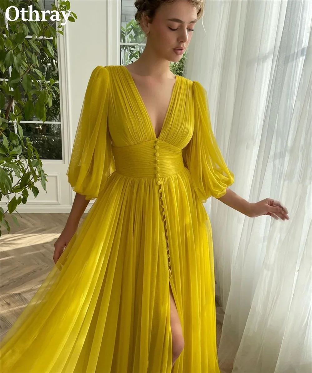 Othray 2025 New Long Sleeves Prom Dresses Buttons Elegant Lady Evening Gowns Special Occasion Wedding Party Dresses Vestidos