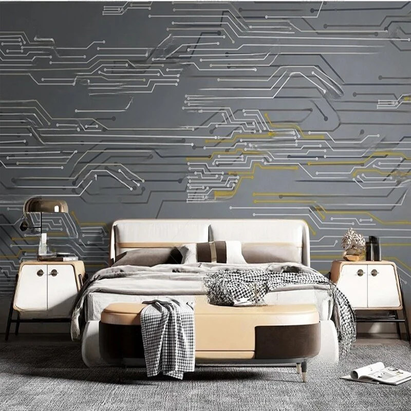 MU8856 Modern and simple warm grey cement technological line TV background Wall Covering Home Interior Decoration Wall Papers