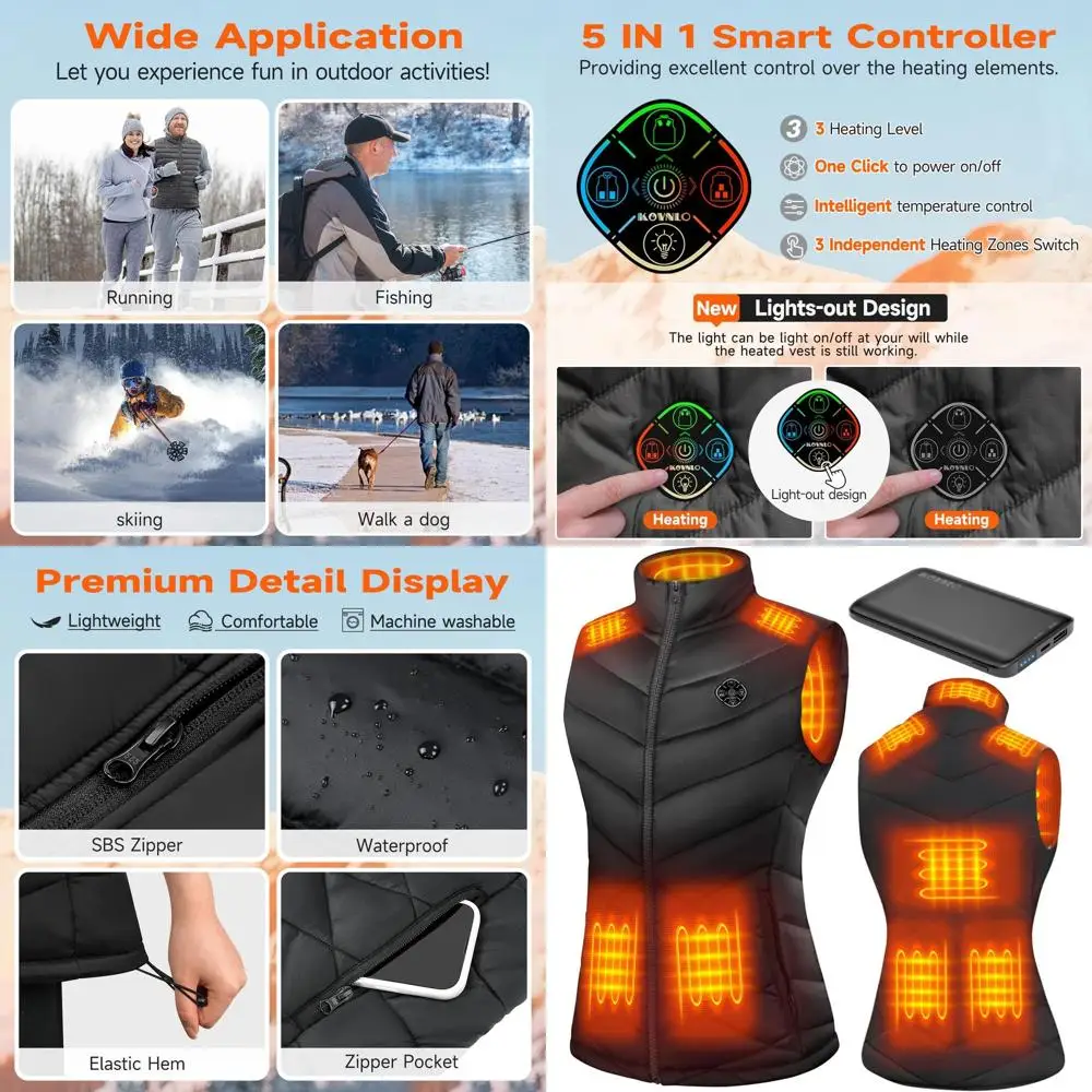 KOVNLO Chaleco calefactable para mujer con batería incluida, chaqueta calefactable ligera eléctrica inteligente