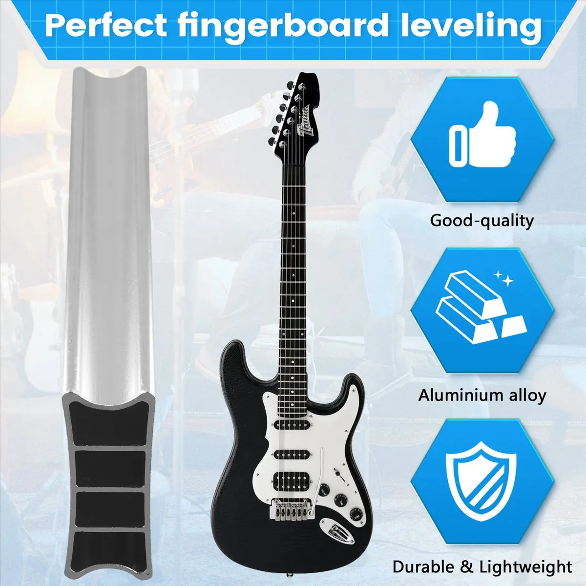 

TUREBG Двусторонний шлифовальный блок из алюминиевого сплава для выравнивания ладов и грифа, инструмент для гитаристов и басистов (7.5-15)