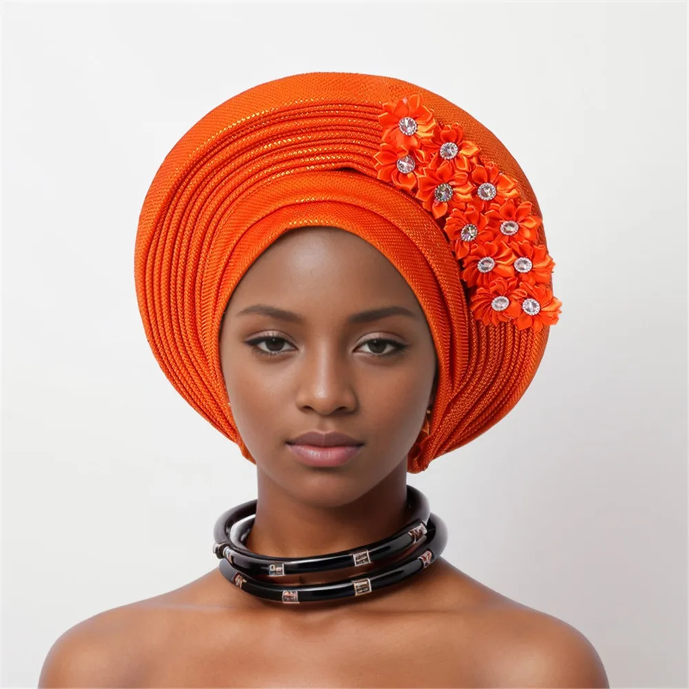 Frauen Kopf wickel für Hochzeits feier Nigeria Kopf bindungen mit Blumen bereits gemacht Auto Gele 2024 neue afrikanische Headtie Turban – Detail 11