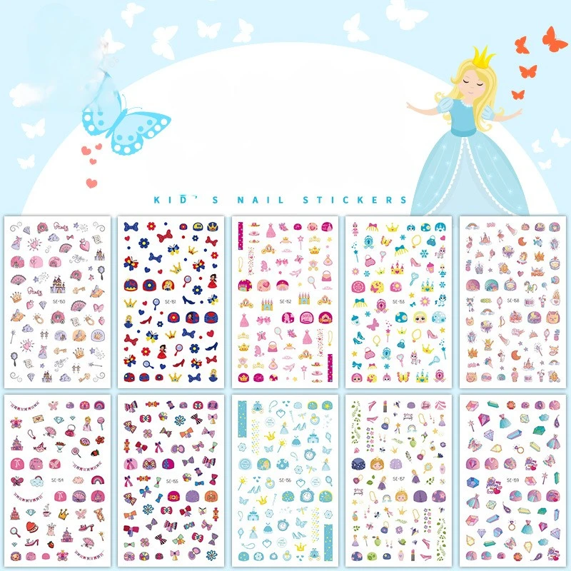 Size:12x7.5cm New Children's Nail Sticker Thin Transparent Self Adhesive Nail Enhancement Decal Cartoon Cute Princess Decal