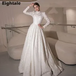 Eightale Lace Wedding Dresses High Neck Customized Long Sleeves A-Line Muslim Arabic Bridal Gown Vestidos De Novia