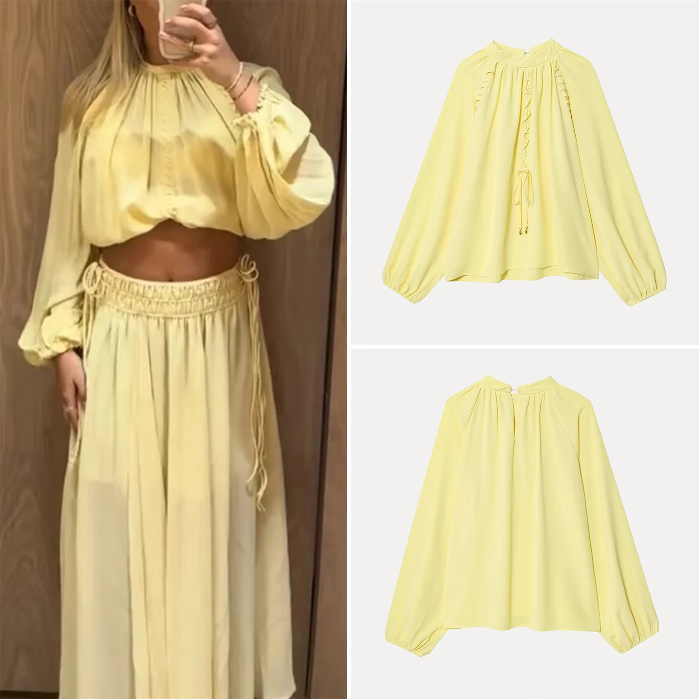 Ele Lantern Sve irt Donna Faionable Versatile Personali Semplice Aosphere Top Fibra di poliestere Lungo Sve roun...