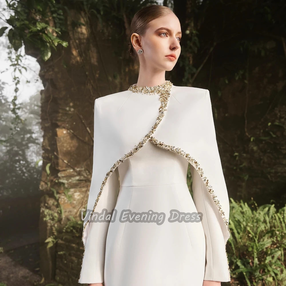 Vindal Crêpe Vloer Lengte Kralen O-hals Luxe Mode Sexy Zeemeermin Borst Vulling Elegante Lange Mouwen السعود Voor Vrouw 2024