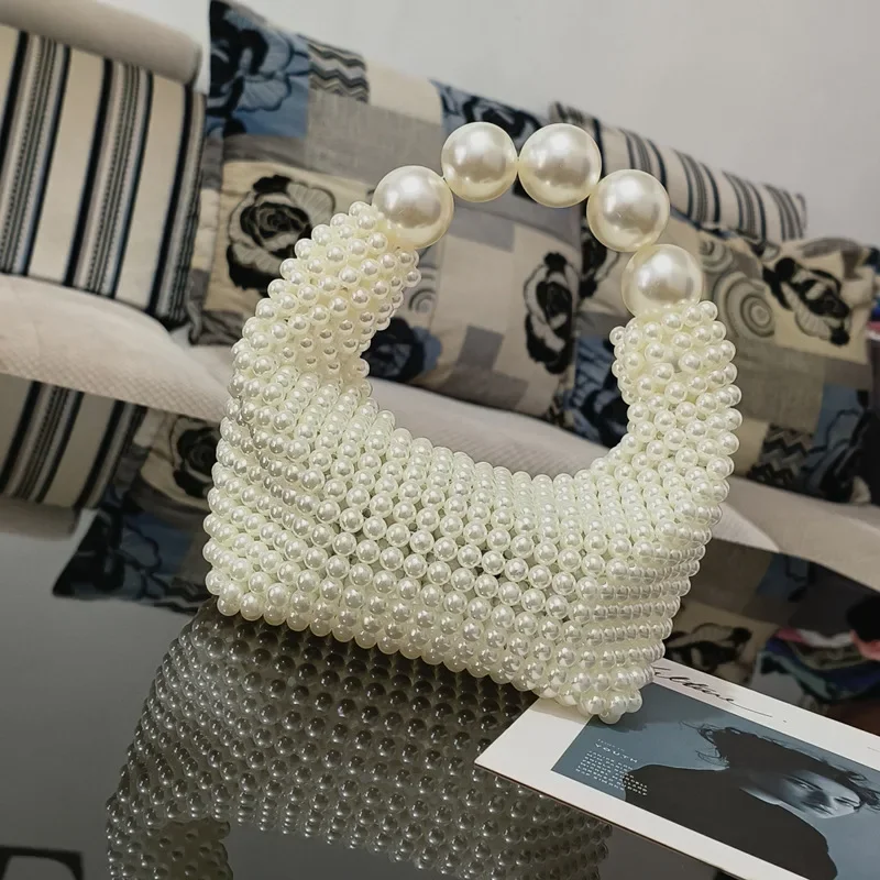 

Summer Handwoven Beaded Mobile Phone Women's Bags Ladies Hand Bags Fashion Pearl Evening Bag Simple High Quality New in Handbag