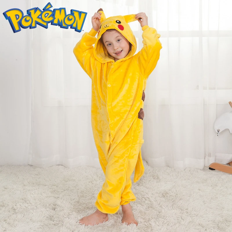 Pokemon Pikachu Polyester Flannel Cartoon Sleep Jumpsuit Anime Peripheral Winter Spring Autumn Children's Home Clothing Gifts