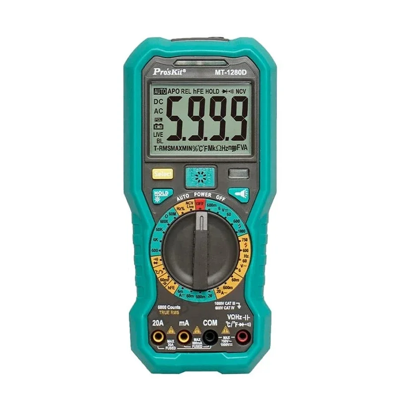 

Pro'sKit MT-1280D-C Electrician's Multimeter Digital High Precision True RMS Intelligent Anti-burning Multimeter Convenient