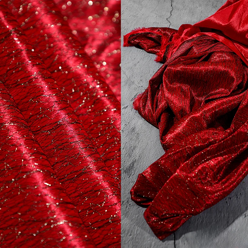 Elastic Candy Red Diamond Light Sensitive Fabric Dress Stage Fashion Background Designer Graduation Creative Fabric