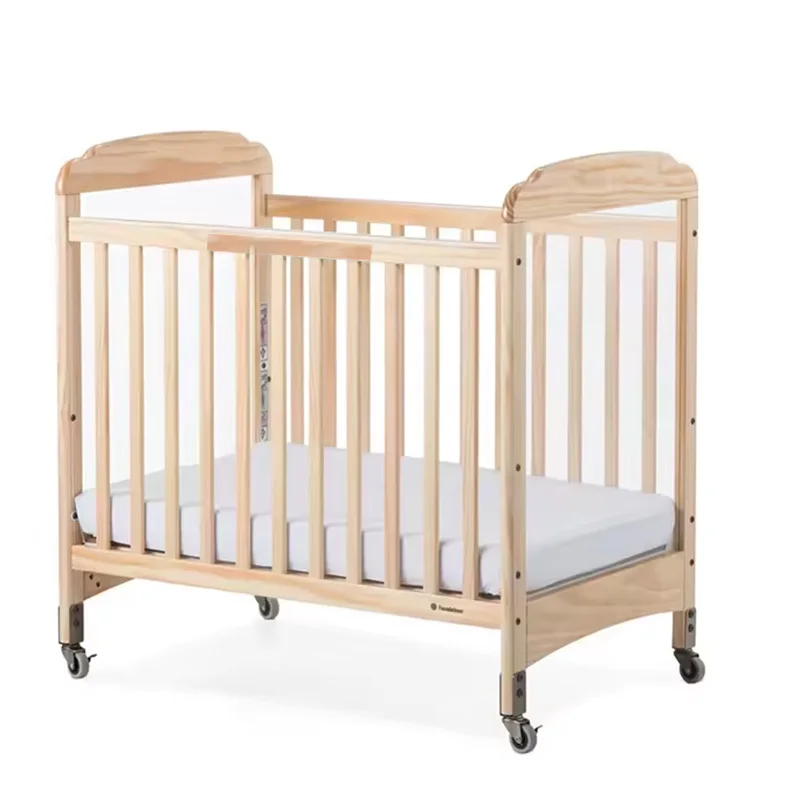 Wheel Portable Natural Wooden Single Crib Girl New Born Cot Baby Sleeping Bed for Babies Wood