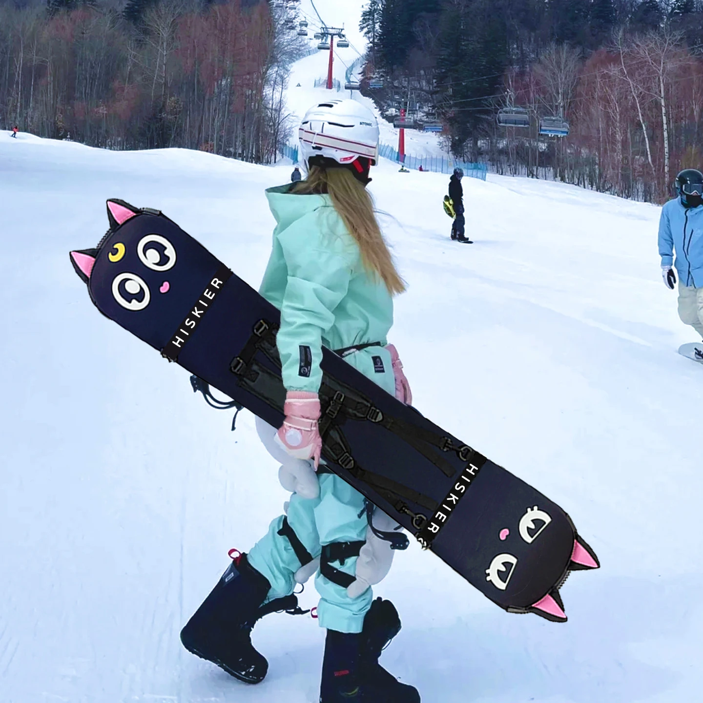 HISKIER Snowboard Edge Guard Case with Single/Double Shoulder Straps and Handle for Adults and Kids, Cartoon Ski Bag