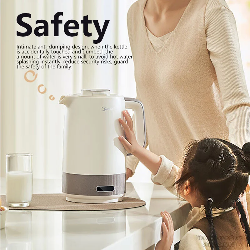 Midea ketel listrik keselamatan 1,7l, Ketel air isolasi termal tahan bocor untuk dapur rumah 316L MK-SH21-I baja tahan karat