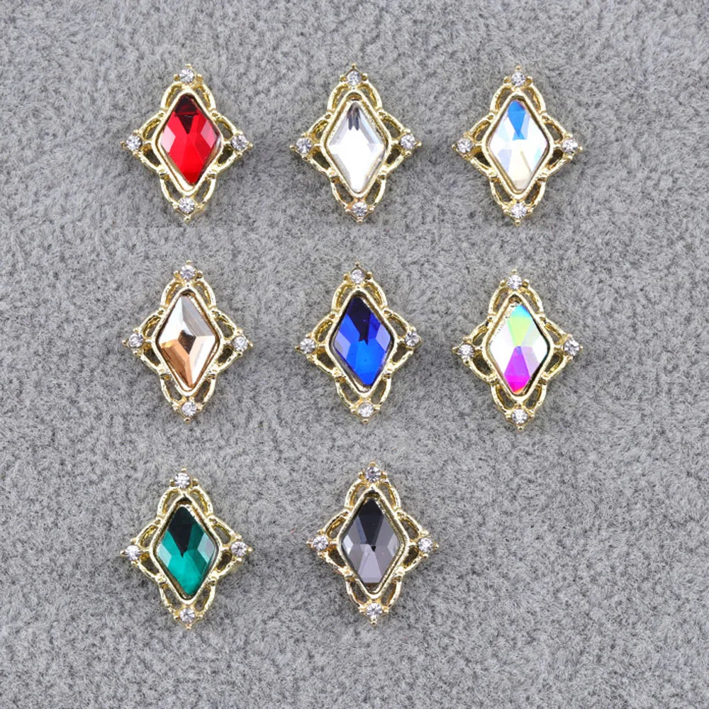 Rhombus คริสตัลเล็บ Art Rhinestones 10 ชิ้น/ถุงที่มีสีสัน Faleback เล็บ Charms AB สี 15*12 มม.เงาโลหะตกแต่ง