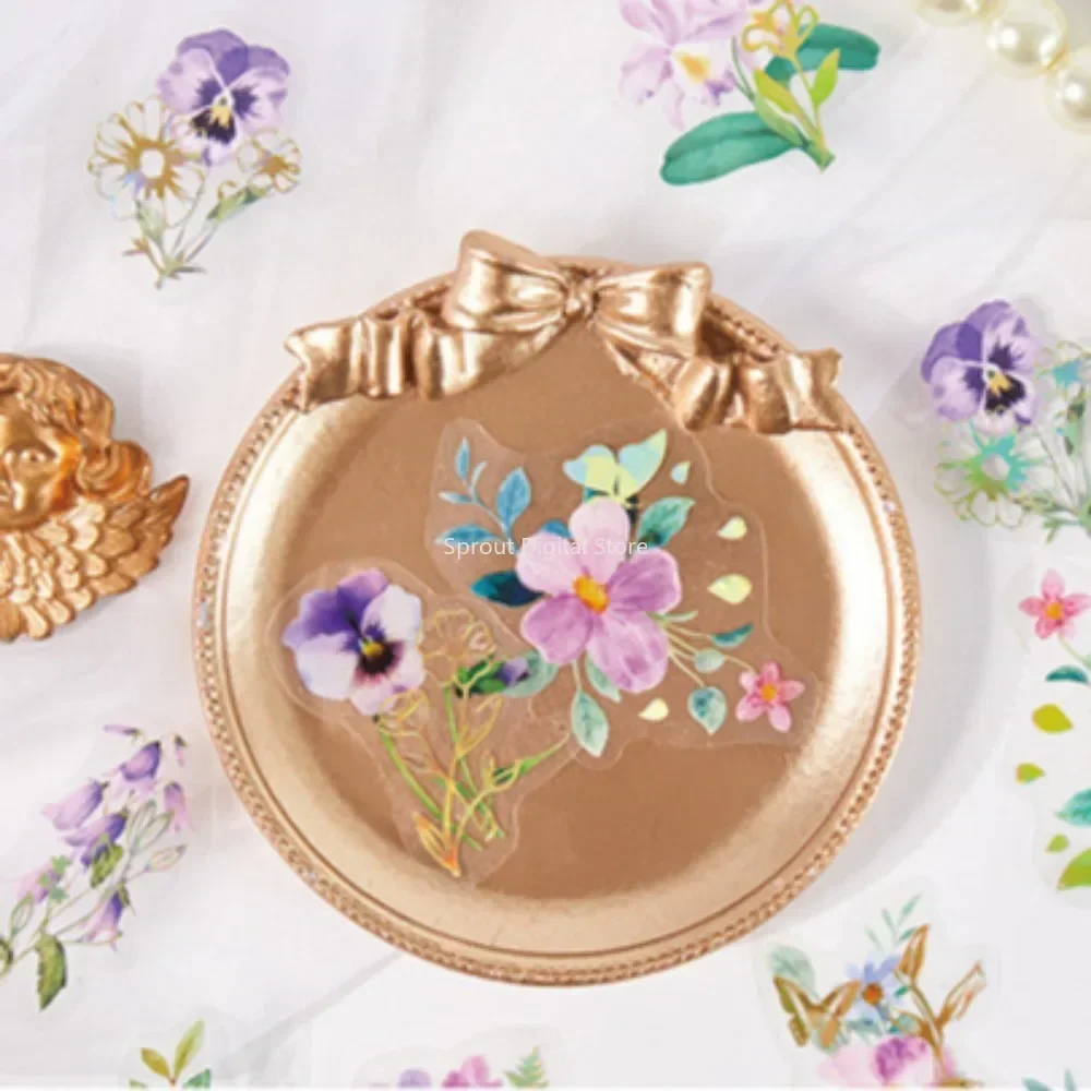 40 Stück/Packung PET-Blumen-Aufkleber, Pflanzenaufkleber, Gänseblümchen-Dekor, Schreibwaren für Junk Journal, DIY, Scrapbooking, Etikettenaufkleber