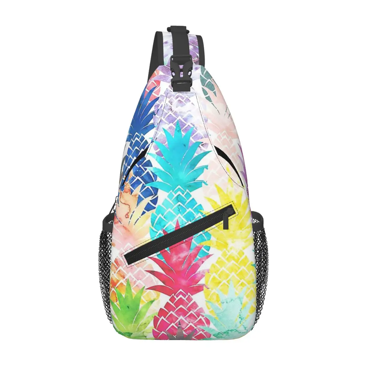 Hawaiian Pineapple Pattern Tropical Watercolor Chest Bag Men Sling Crossbody Backpack Chest Bag Traveling Daypack Shoulder Bag