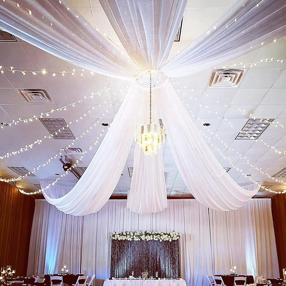 Runtowo 1pc White Ceiling Gauze, Outdoor Wedding Scene Decoration, Wedding Party Roof Veil ,Wedding Ceremony Supplies