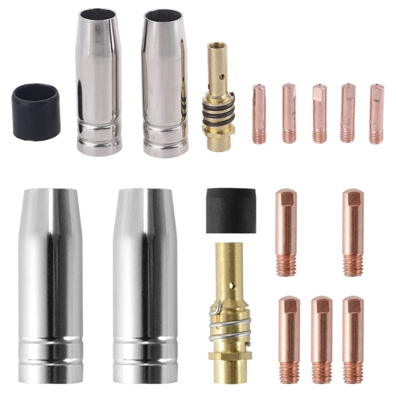 9Pcs/Set 15Ak Mig/Mag Welding Nozzle Contact Tips 0.8X25Mm M6 Gas Connector Holder AD068 Welding Gun Accessory