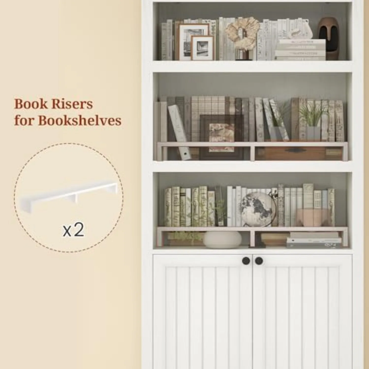 81" Tall Arched Cabinets,Bookcase with storage,Mid-Century Modern 6-Tier Bookshelf with Door,2 Book Risers and view 4