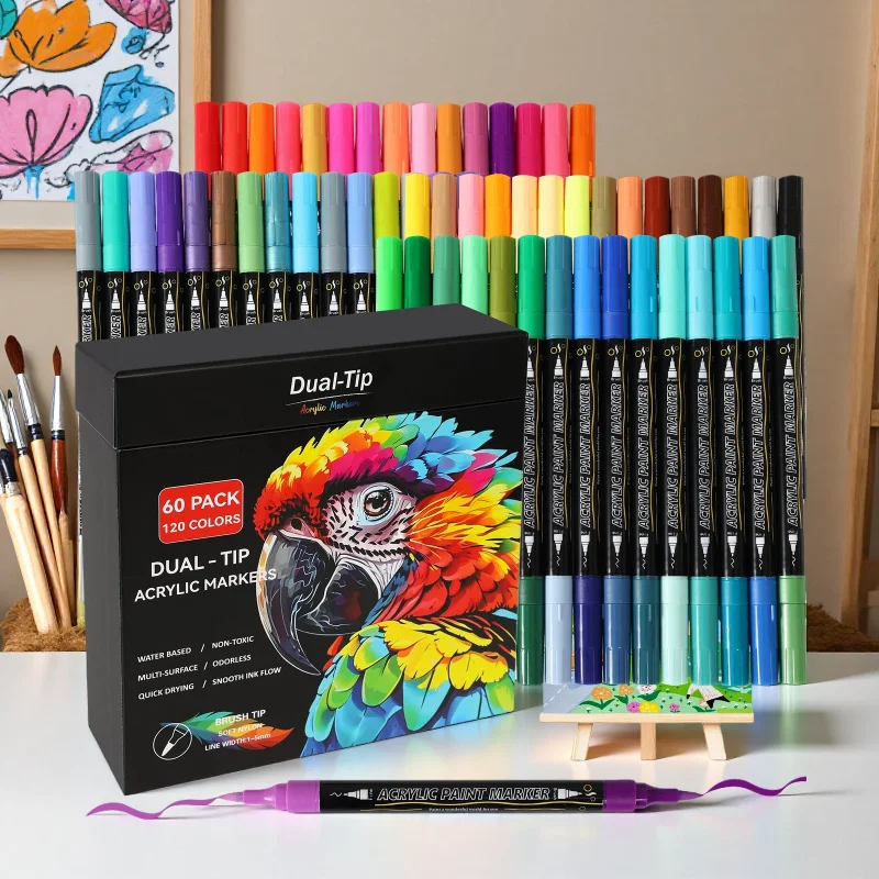 

Набор акриловых маркеров с двойным наконечником - 24/48/72/96/120 цветов для рисования на дереве, холсте, камне, стекле, керамике, для поделок и DIY-проектов