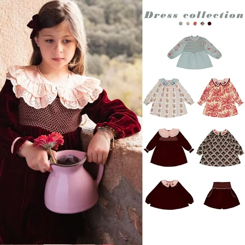 

Girls' Sweater 2025 Fall/Winter New Arrival Printed Fashion Bow Children's Princess Dress Pure Cotton Velvet Warm Doll Top Set