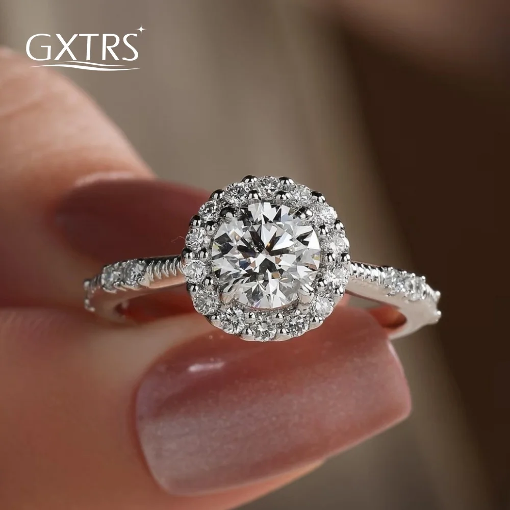 

GXTRS 1CT Real Moissanite Rings For Women 925 Sterling Silver Elegant Lab Diamond Engagement Wedding Band Fine Jewelry Certified