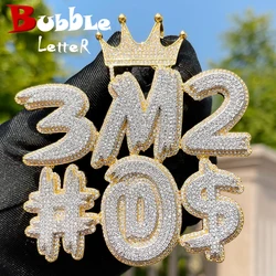 Bubble Letter Iced Out Prong Setting Personalized Pendant Custom Name Necklace for Men Crown Bail Real Copper Hip Hop Jewelry