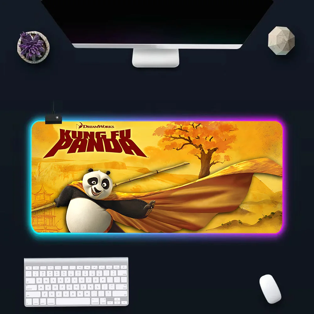 Kung Fu Pandas RGB Pc Gamer Keyboard Mouse Pad Mousepad LED Glowing Mouse Mats Rubber Gaming Computer Mausepad