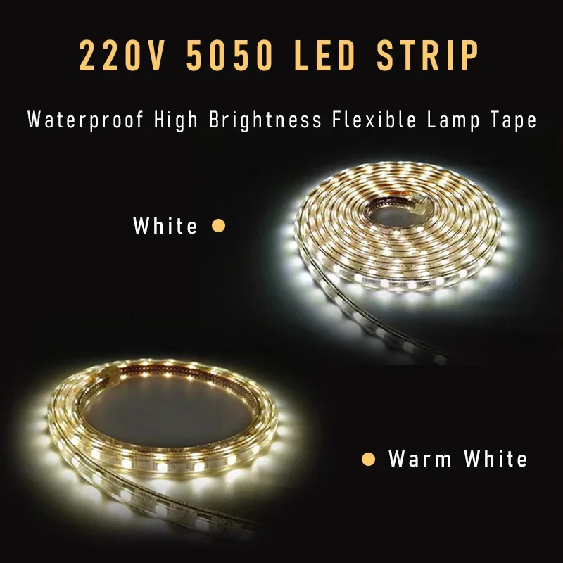 

LED Strip Light 5050 Waterproof High Brightness Flexible Lamp Tape for Kitchen Outdoor Garden Room Decor LED Strip With EU Plug