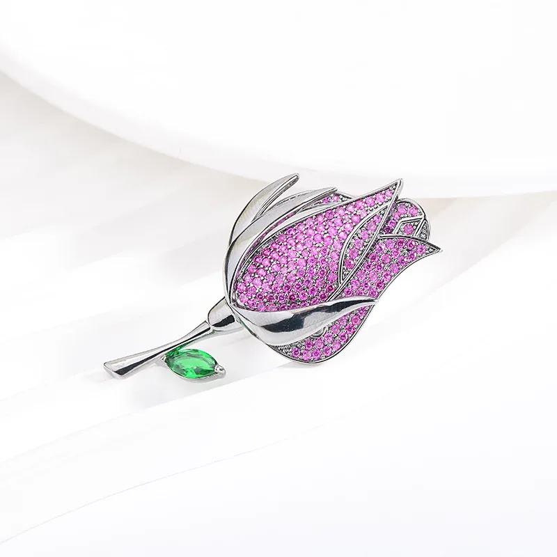 Chinese Style Auspicious Lucky Gun Black Purple Cubic Zirconia Rose Brooch Unisex Suit Lapel Pin Shirt Collar Fortune Blessing