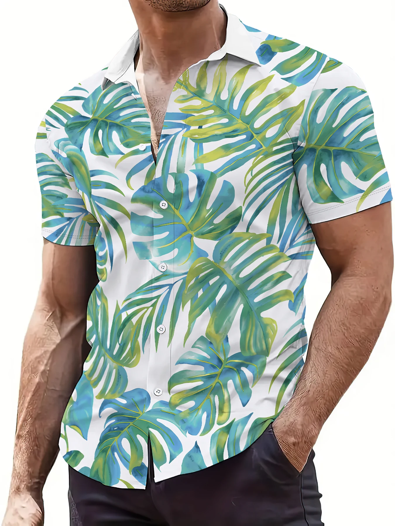 

Мужская рубашка с коротким рукавом и 3D-принтом в виде листьев, новинка лета 2026 года – комфортная, мягкая, дышащая и легкая