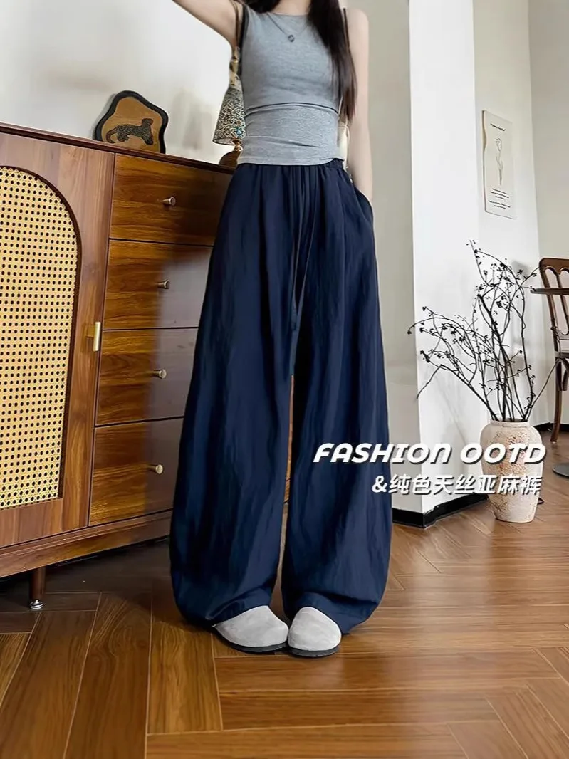 ワイドレッグパンツ ガールズ 日本 レディース 夏 アーバン カジュアル トレンド レギュラーフィット アウトドア ホリデー 通気性 モーダル 中空 ソフトパンツ